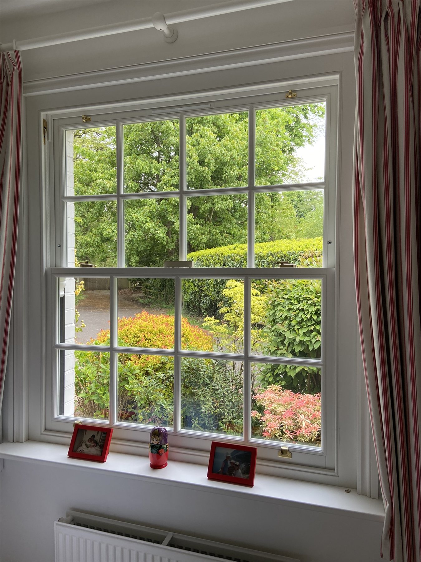 Timber box sash window overlooking the garden, Woldingham, Surrey